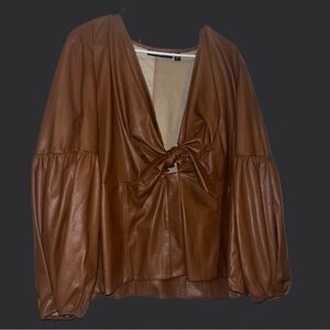 Fashion to Figure Tie Front Faux Leather Top